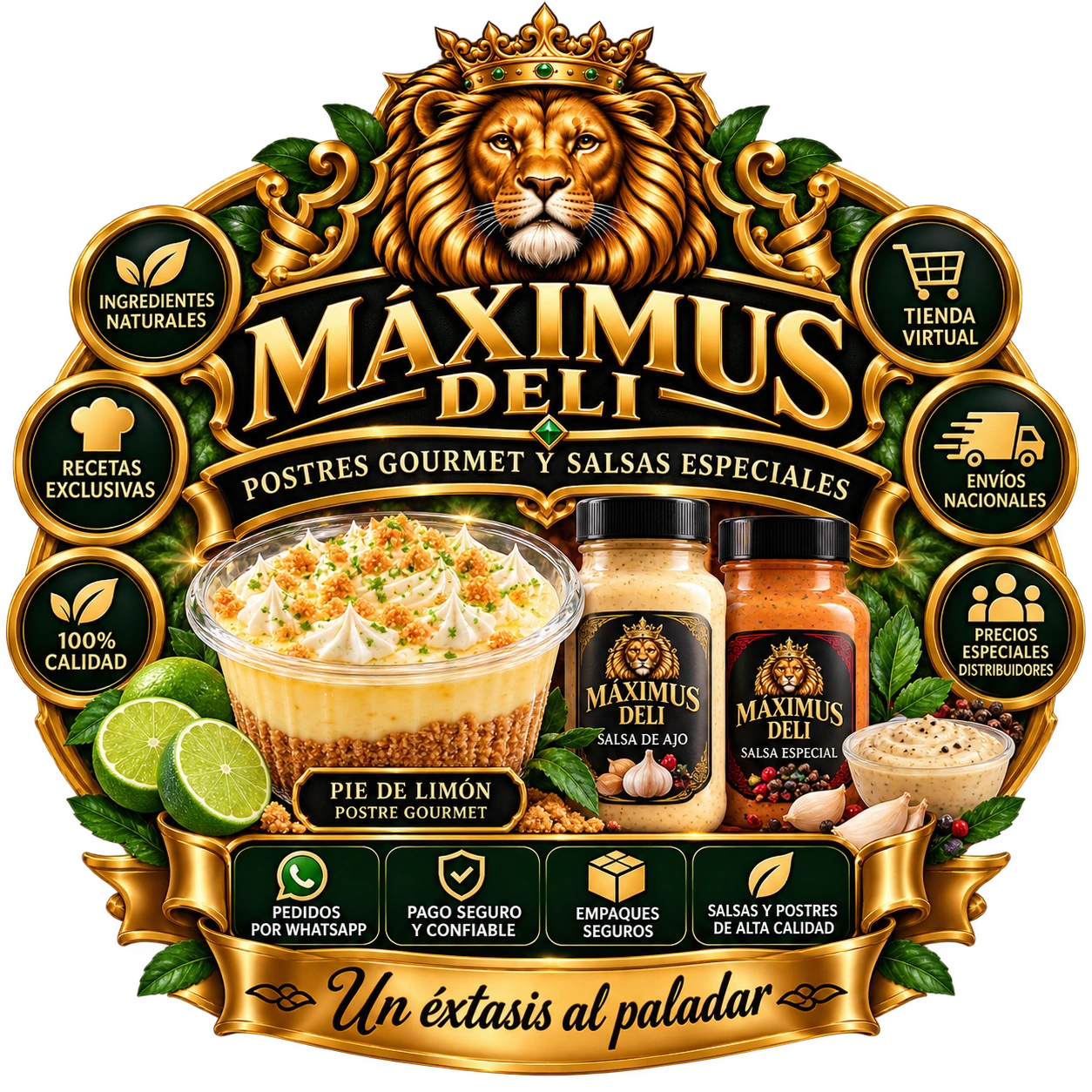 Emblema gourmet MÁXIMUS DELI: postres gourmet y salsas especiales